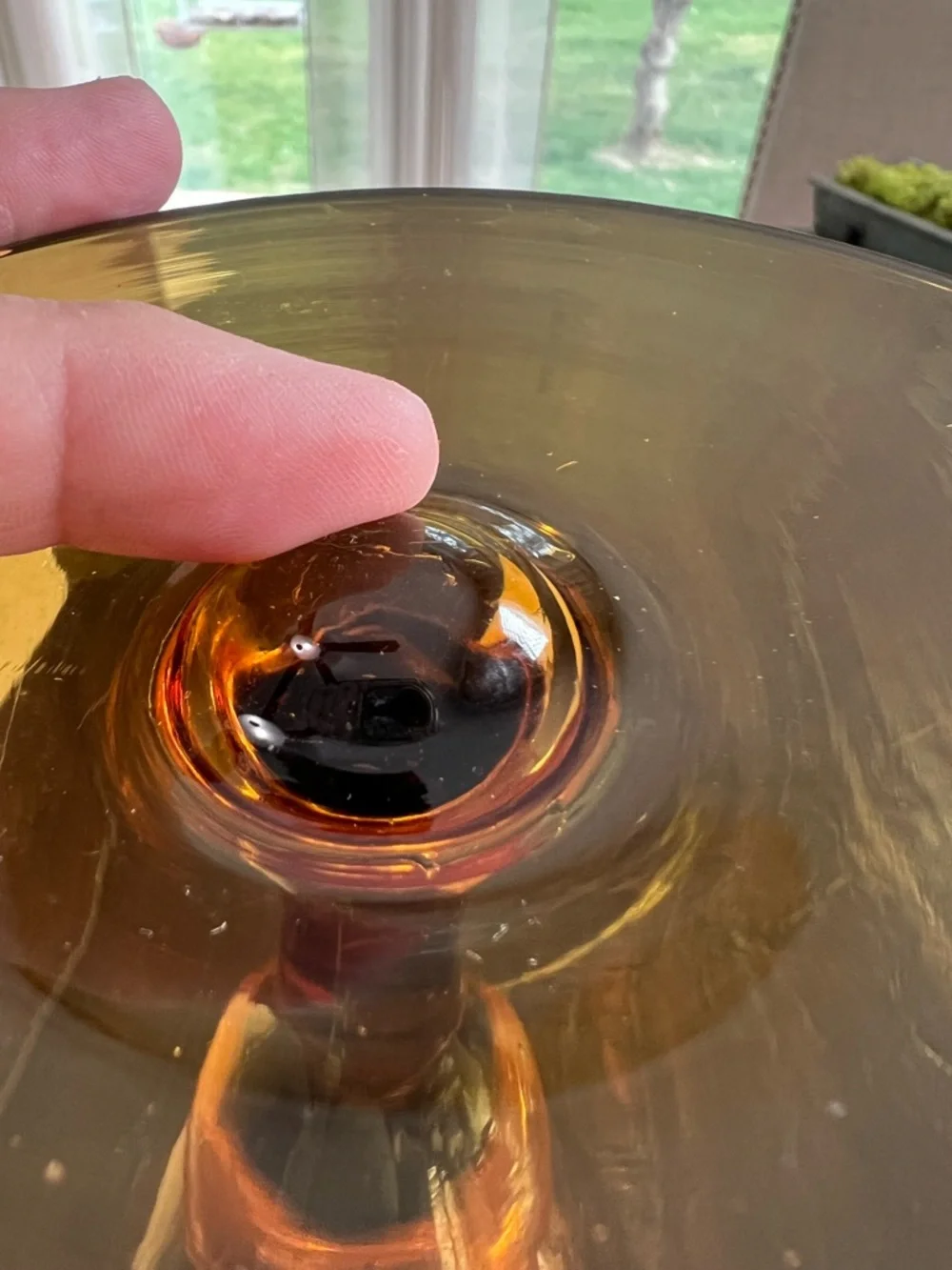 Tall Amber Glass Stem Vase 16.5” Mid Century Modern Decor Optic Panel